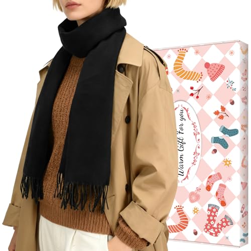 ouhos Sciarpa Nera Donna Invernale Confezione Regalo Invernale Quadrata Sciarpa alla moda per Donna e Uomo Caldo Scialle in Cashmere Regali di Natale Segreto ﻿ (nero, L)
