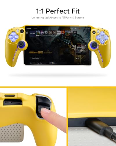 Image of UYIYE Protective Case Compatible with PlayStation Portal Remote Player, Soft Rubber Grip Cover with PreciseThin Fit, Anti-Scratch Shockproof Protection, Comfortable Hold & Cooling Design-Yellow&White