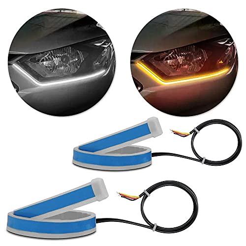 Par Fita Farol Diurno LED DRL Branca e Seta Sequencial 60 cm