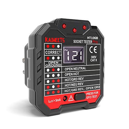 KAIWEETS Outlet Tester 48-250V, Receptacle Tester with Voltage Display, GFCI Tester CAT II