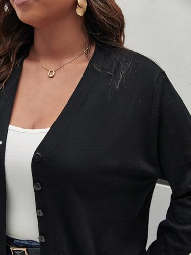 OYOANGLE Women's Plus Size Button Up Knit Cardigan V Neck Long Sleeve Light Sweaters4