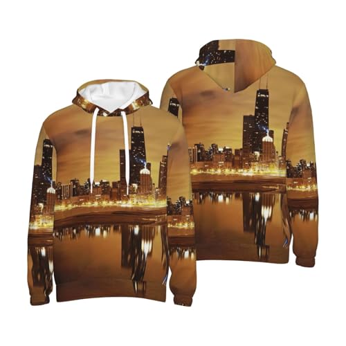 Pull à manches longues homme sweat à capuche avec cordon de serrage imprimé Chicago