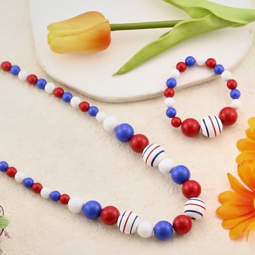 Csiyanjry99 4Th Of July Beaded Necklace Bracelet Set For Women Patriotic Independence Day Necklace Bracelet American Usa Flag Red White Blue Beads Jewelry Set 1 thumb #2