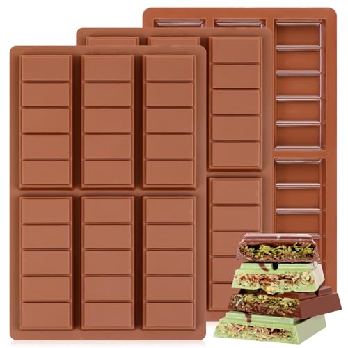 Image of Chocolate Molds, Non-Stick Chocolate Bar Mold, Food Grade Silicone Deep Mold for Dubai Chocolate Bar Pistachio, Snacks - Set of 3
