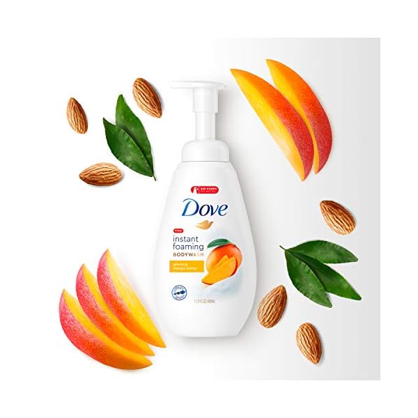 Dove Foaming Body Wash for All Skin Types Mango Butter For Glowing Skin, 13.5 Ounce (Pack of 4)