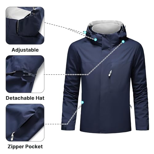 Image of Lamgool Waterproof Jackets for Men Lightweight Rain Jacket Hooded Raincoat Zip Windbreaker for Running Hiking Travel