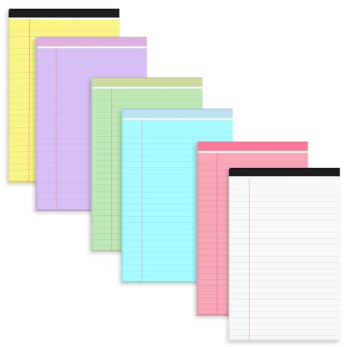 Utron 6 PCS Small Legal Pads 5x8 Colorful, Narrow Ruled Small Note Pads 5x8, Micro Perforated Writing Pad, College Ruled Legal Notepads 5x8 for Study, Office, To-Do Lists(30 Sheets/Small Notepad)