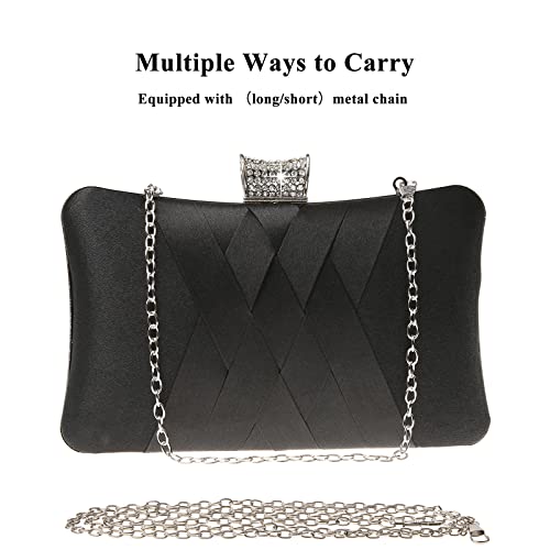 Fashion Womens Jane Satin Diamante Clutch Rhinestone Evening Bridal Prom Party Handbag Crossbody Purse Chain Bag - Image 7