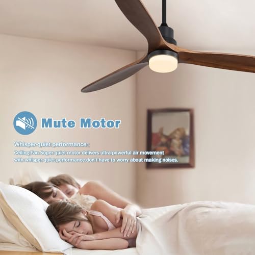 Image of Sofucor 60 Inch Ceiling Fan with Light and Remote, Large 3 Solid Wood Blade