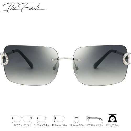 The Fresh Minimalist Rimless Frameless Rectangle Sunglasses Y2K Rhinestones Shades2