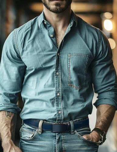 JUKMO Men’s 35mm Leather Ratchet Belt with Original Slide Buckle in Gift Box