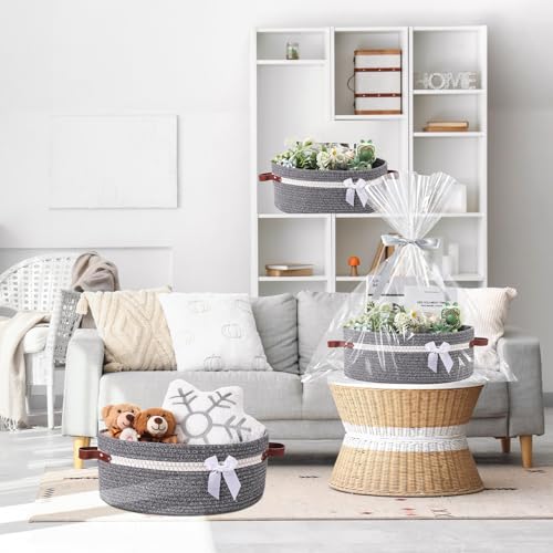 Image of Colingmill 2026 Graduation Large Woven Basket for Gifts Empty Set with Gift Bags and Ribbon Gift Baskets and Wrapping Set Storage 14 inchx 10 inchx 5.5 inch Decorative Box for Class of 2026 Graduation(Gray)