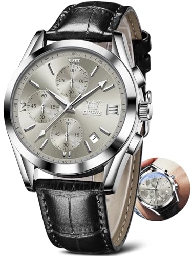 Image of OLEVS Men's Watches Brown Leather with Date,Casual Watches for Men,Large Face Watches Men,Chronograph Mens Watch,Sport Waterproof Business Dress Analog Quartz Men's Wrist Watches Reloj De Hombre