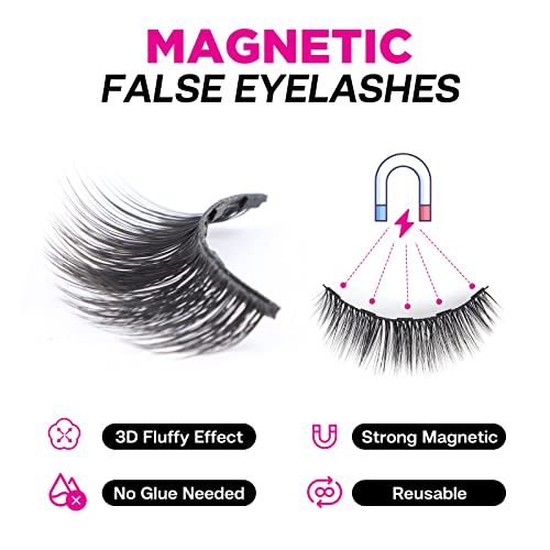 CALAILIS Magnetic False Eyelash and Magnetic Eyeliner Kit, Eye Makeup Waterproof Liquid Eye Liner, 3D Faux Mink Eye Lashes Natural Reusable Lashes 3 Pairs, Free Applicator(CY102) - Image 3