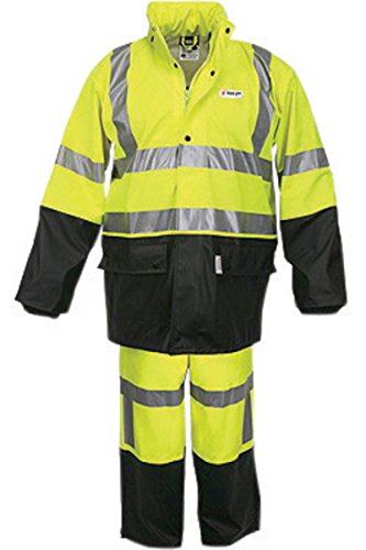 River City Rainwear 5182SXL MCR Safety Fluorescent Lime|Black Luminator .40 mm Polyester/Polyurethane 2-Piece Rain Suit, Attached Hood/Elastic Waist Pants