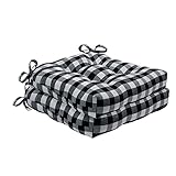 Buffalo Check Tufted Chair Seat Cushions, 2-Pack, Black & White- 16" x 15" x 3" - Comfortable Seat Cover Pad with Stain Repellent Fabric & Ties to Indoor & Ourdoor Chair Styles by Achim Home Decor
