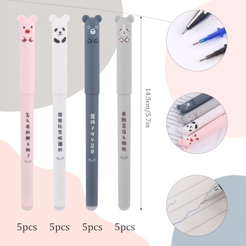 GZGXKJ 20pcs Friction Pens 0,5mm Erasable Pens Animal Rub Out Pen Cute Cartoon Erasable Pen Blue Refill Suitable for School Families Students and Office Supplies - Image 2