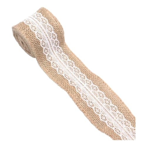 2 Inch Wide Natural Burlap & White Lace Ribbon for Christmas Gift Bows，A - image 1