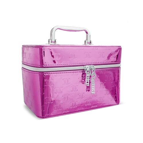 Juicy Couture Hot Pink Makeup Bag Cosmetics Organizer Travel Essentials Train Case Shiny Logo2