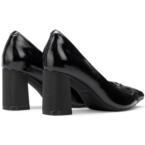 TDD Patent Leather High Heels for Women Chunky Block Stylish Sexy Pointed Toe Shoes Dressy Comfortable Sexy Elegantes Slip On Sparkly Ladies Formal 3 Inch Pumps3