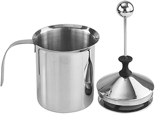 Yubbuio ステンレス鋼ミルク泡立て器、手動でコーヒーラテやカプチーノを簡単にクリーミーに仕上げるホームミルクミキサー (800ml)