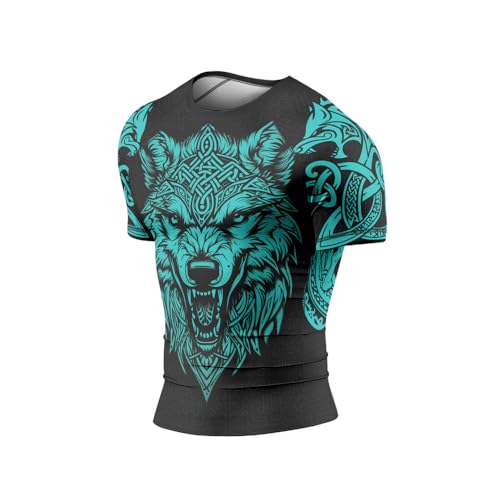 Men’s MMA Rash Guard – Short Sleeve Viking Design Compression Shirt for Combat Sports and No-Gi Training3