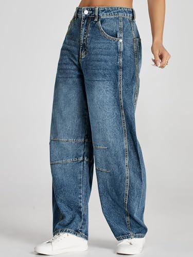 Womens Baggy Boyfriend Jeans Vintage Wide Leg Mid Rise Barrel Denim Ankle Pants Cropped Jeans4