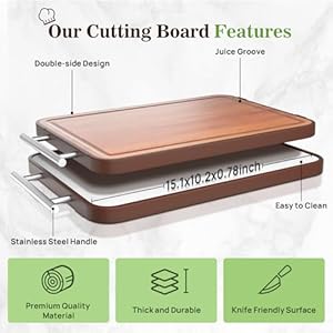 Large Cutting Board Double Sided 2025 Upgraded Thick Chopping Board Titanium Stainless Steel Cutting Board for Kitchen Ebony Wood Cutting Board with Juice Groove Charcuterie Board 163111