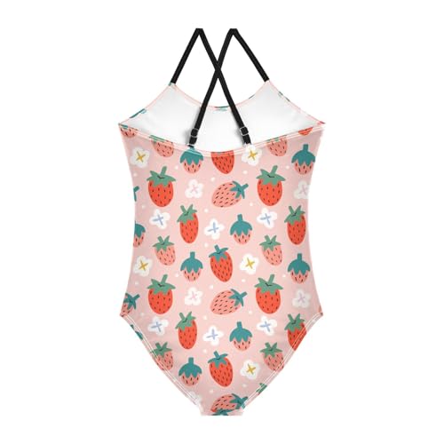 Bolaz Girls Swimsuits One-Piece Bathing Suits Multicolor Kids Sport Summer Beach Swimwear for 3-10 Years Old-Pink Strawberry and White Flower2