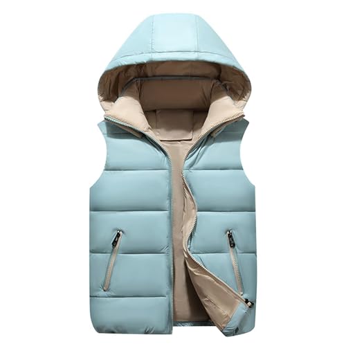 2025 - Vestiti invernali in lana di piumino a contrasto per ragazzi e ragazze Gilet per bambini Cappotto caldo con cappello rimovibile per bambini Romanzi storici rosa, Azzurro, 4-5 Jahre