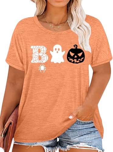 Plus Size Halloween Tshirt Women Cute Ghost Shirt Plus Pumpkin T-Shirt Spooky Season Tee Fall Top