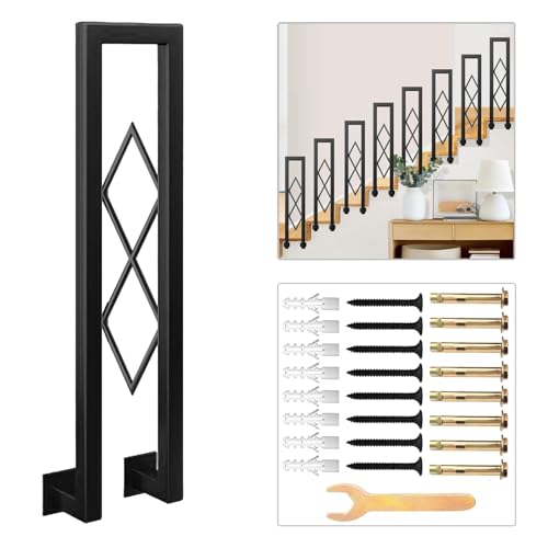 SCGSJZH Barandilla de Escalera Pasamanos en Forma de U, 35-110 cm Pasamanos de Montaje Lateral, Balaustre Moderno para Pasillo, Loft, Interior y Exterior, con Decoración de Diamantes (Negro, 85cm)