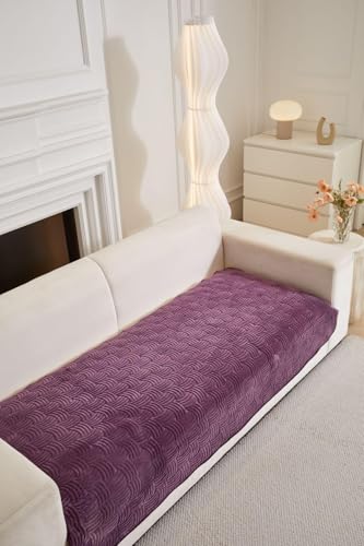 Image of HOMETHREADS Innovative Premium Velvet Sofa Cover Mat with PVC Backing for Non-Slip Comfort (C Purple, 1 Seater Large | 70x90cm)