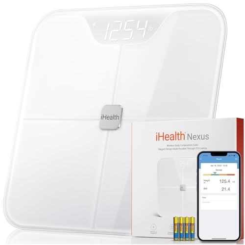 iHealth Nexus Smart Scale for Body Weight Bluetooth, Digital Bathroom Scale Body Fat and Muscle, Body Composition Monitor Health Analyzer for BMI Compatible for iOS & Android Accurate to 0.1lb-White