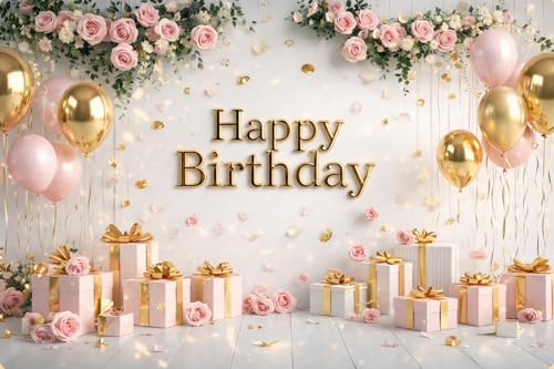 Image of Happy Birthday Theme Backdrop Banner 5x7 ft - Digital Print Cloth Background, Reusable Birthday Party Wall Decoration for Girls, Photo Booth & Stage Decor (BD 28)