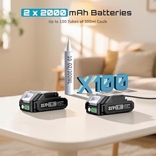 SEESII Silicone Sealant Gun with 2x2000mAh-Batteries, 21V Electric Caulking Gun with LED Light, 4 Adjustable Speeds, Auto Retract for Filling and Sealing