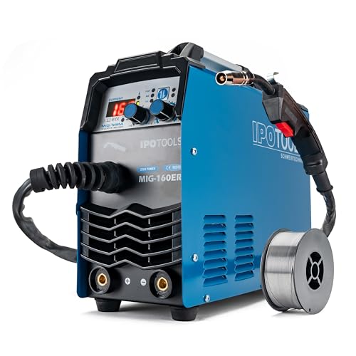 IPOTOOLS MIG-160ER Inverter Schweißgerät MIG MAG - Schutzgas Schweissgerät mit 160 Ampere auch FLUX/Fülldraht und Elektroden geeignet/E-Hand/Digitalanzeige/IGBT / 230V / 7 Jahre Garantie