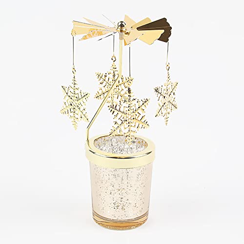 Gold Rotating Candlesticks, Rotary Candle Holder With Cup, Romantic Rotation Candlestick Holders Spinning Tea Light Candle Holder For Wedding Christmas Party Home Table Decor Gift Snowflake #TOP6