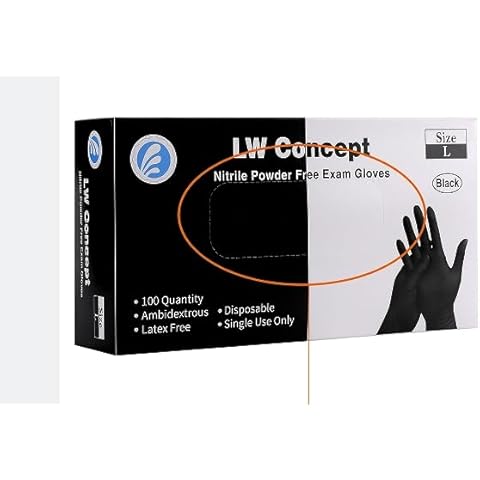 LW Concept - Black Nitrile Gloves - Latex & Powder-Free, Disposable, Strong, Food Handling (100 pcs, LW2005-XX-Large) Cover