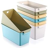 Kingrol 8 Pack Plastic Storage Baskets, Stackable Storage Organizer Bins for Home, Office, Nursery, Laundry Shelves Organizer, Multi-Color, 10.75...