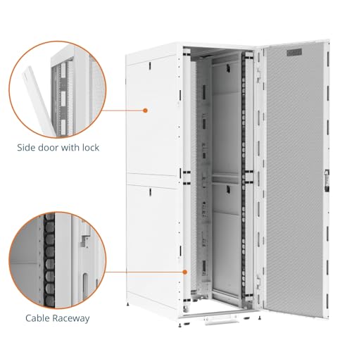 Image of Tecmojo 48U Server Rack Cabinet - PRE-Assembled 32inch Width 43inch Depth IT Network Equipment Cabinet Rack Enclosure with Casters - 3000lbs Weight Capacity, White