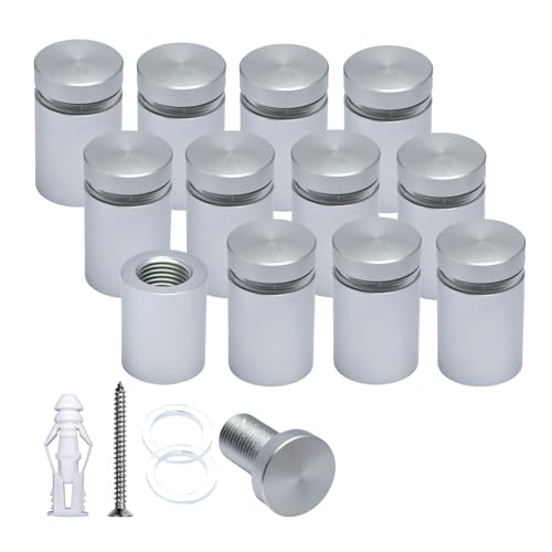 BESTANDOFF Pack of 12, Aluminum Standoff Screws, Wall Sign Standoff Mounting Hardware Advertising Glass Standoff Nail for Hanging Acrylic Picture Frame (12, Satin Chrome, 5/8" x 3/4")