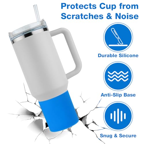 Image of HASTHIP Compatible with Stanley Silicone Cup Bottom Sleeve Holder for 8 cm Dia Drink Cup, Anti-Slip Bottom Base with Center Open Cut Design, 2 Pcs Blue & Orange Protective Silicone Accessory