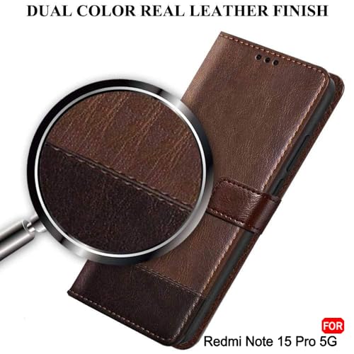 Image of TheGiftKart Flip Back Cover Case for Mi Redmi Note 15 Pro 5G | Dual-Color Leather Finish | Inbuilt Stand & Pockets | Wallet Style Flip Back Case for Redmi Note 15 Pro 5G (Faux Leather, Brown & Coffee)