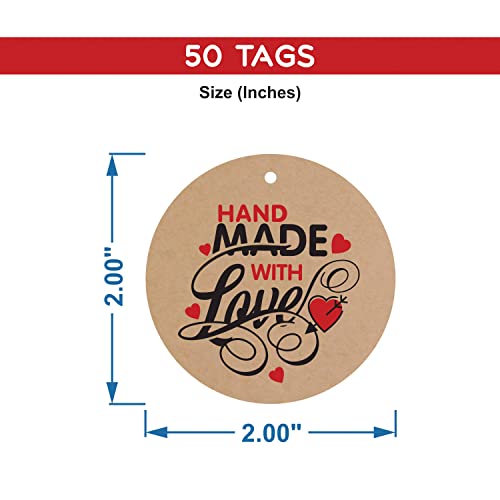 Image of Clickedin - 2 Inches Hand Made with Love Craft Tags for Packaging with String 50 Pieces