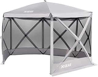 XGEAR 6 Sided Pop Up Camping Gazebo 11.5’x11.5’ Instant Canopy Tent Sun Shelter Screen House with Mosquito Netting, for Patio, Backyard, Outdoor,Grey