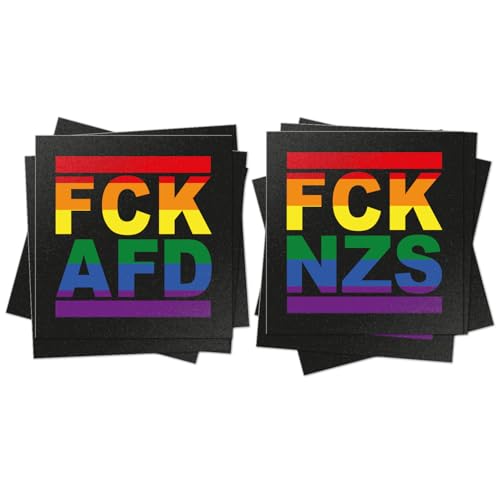 100x farbige Sticker 50x FCKAFD + 50x FCKNZS - Regenbogen 7 4 x 7 4 cm - Politisch Links Outdoor Sticker Aufkleber groß FCK AFD & NZS bunt