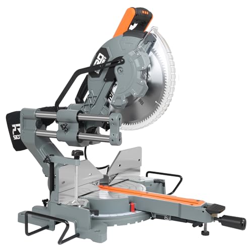 Prostormer 12-Inch Sliding Compound Miter Saw, 15 Amp Motor, 5000 RPM, 100-Tooth Blade, 0-45° Miter & Bevel Cuts, LED Light, Safety Guard, Extendable Support & Clamp for Woodworking, Decking, Trim