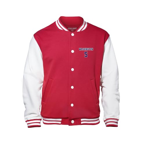 License Champs CJ Abrams Varsity Jacket | MLB Players Washington | Baseball Bomber Jackets | Red/Ivory, Medium