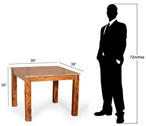 Image of Sheesham Wood Square Dining Table with 4 Cushioned Chairs | Durable Wooden Multipurpose 4 Seater Dining Table Set Furniture for Living Room, Restaurant, Hotels, and Home (Teak Finish)